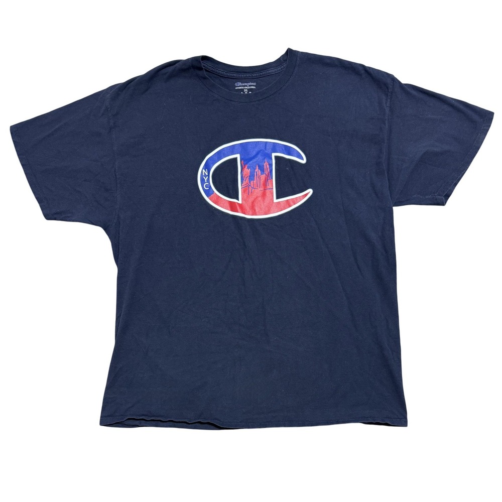 Champion Shirt Mens 2XL Navy NYC Skyline‎ Statue of Liberty Big C Graphic Tee